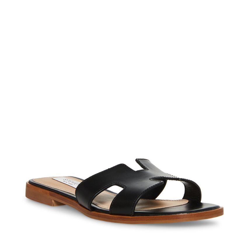 Black Steve Madden Hadyn Leather Women\'s Slides | PH 2693OEA